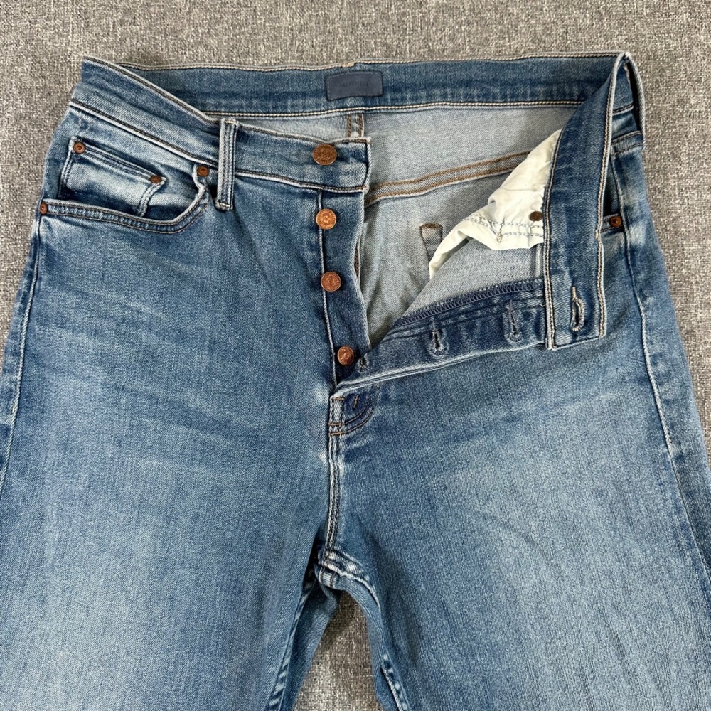 MOTHER High Waisted Straight Leg Jeans Blue Denim Raw Hem Button Fly Size 31 - Picture 3 of 12